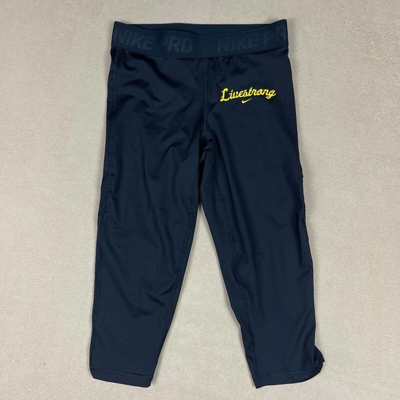 Nike‎ Livestrong Womens S Compression Tights Capri Length Black Athletic Fit - Picture 1 of 8